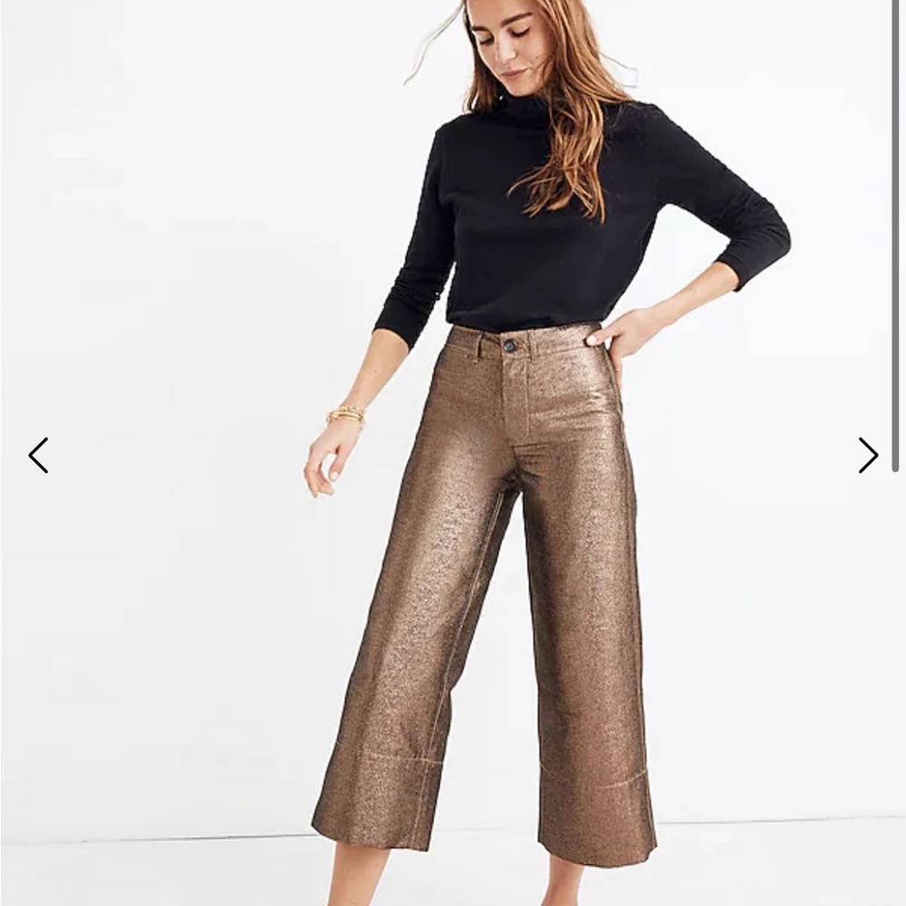 Madewell Emmett Wide-Leg Crop Pants in Metallic